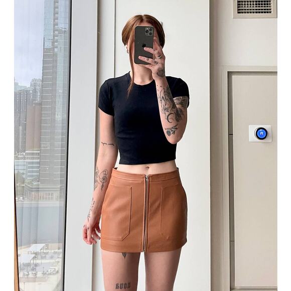 Free People Skirt 4 Brown Maya Mod Faux Leather Mini Light Sand Western Boho - Picture 4 of 13